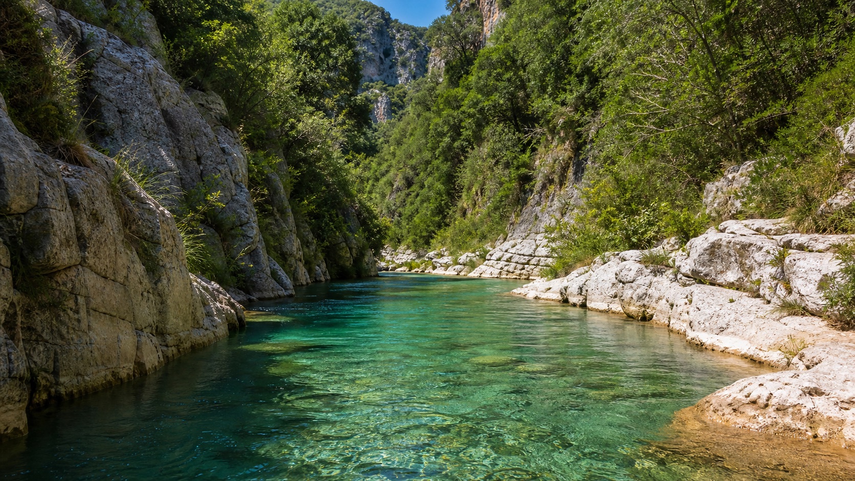 Fiume tra gole rocciose nel Cilento